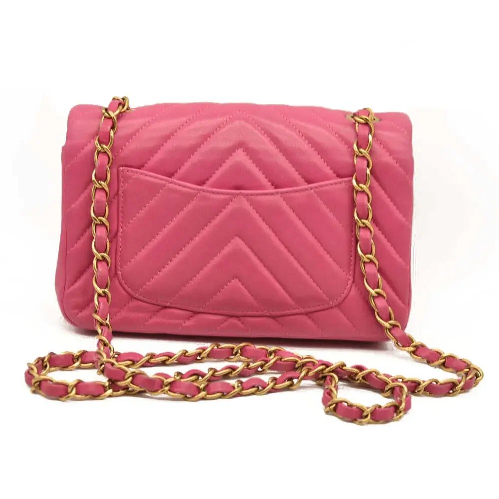 Chanel  Lambskin Chevron Quilted Mini Rectangular Flap Dark